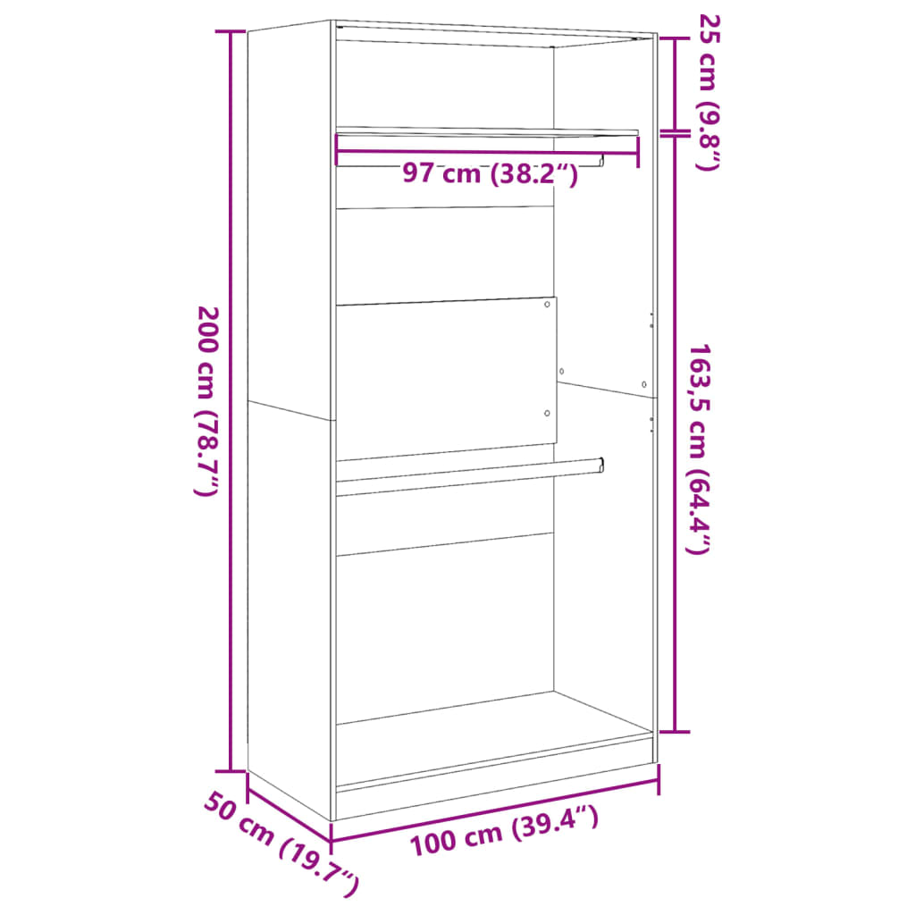 Garderobe Brun Eg Look 100x50x200 cm Træmateriale