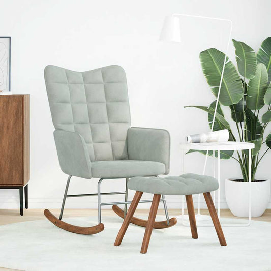 Schaukelstuhl mit Hocker Hellgrau Samt