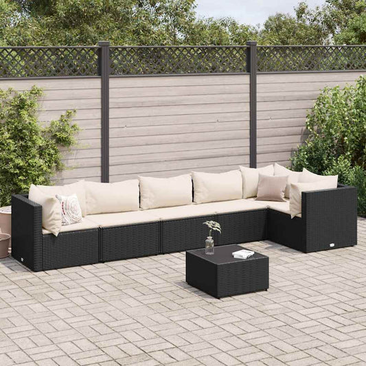 7-tlg. Garten-Lounge-Set mit Kissen Schwarz Poly Rattan