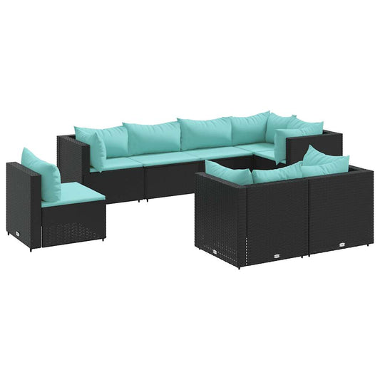 8-tlg. Garten-Lounge-Set mit Kissen Schwarz Poly Rattan