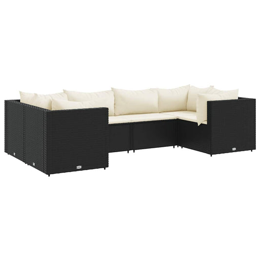 6-tlg. Garten-Lounge-Set mit Kissen Schwarz Poly Rattan