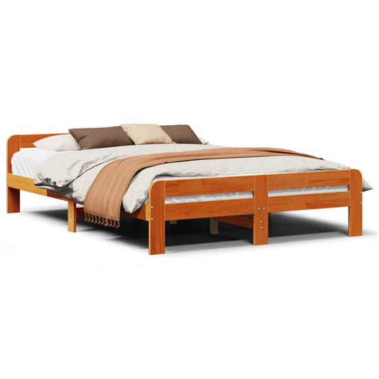 Massivholzbett ohne Matratze Wachsbraun 140x190 cm Kiefernholz