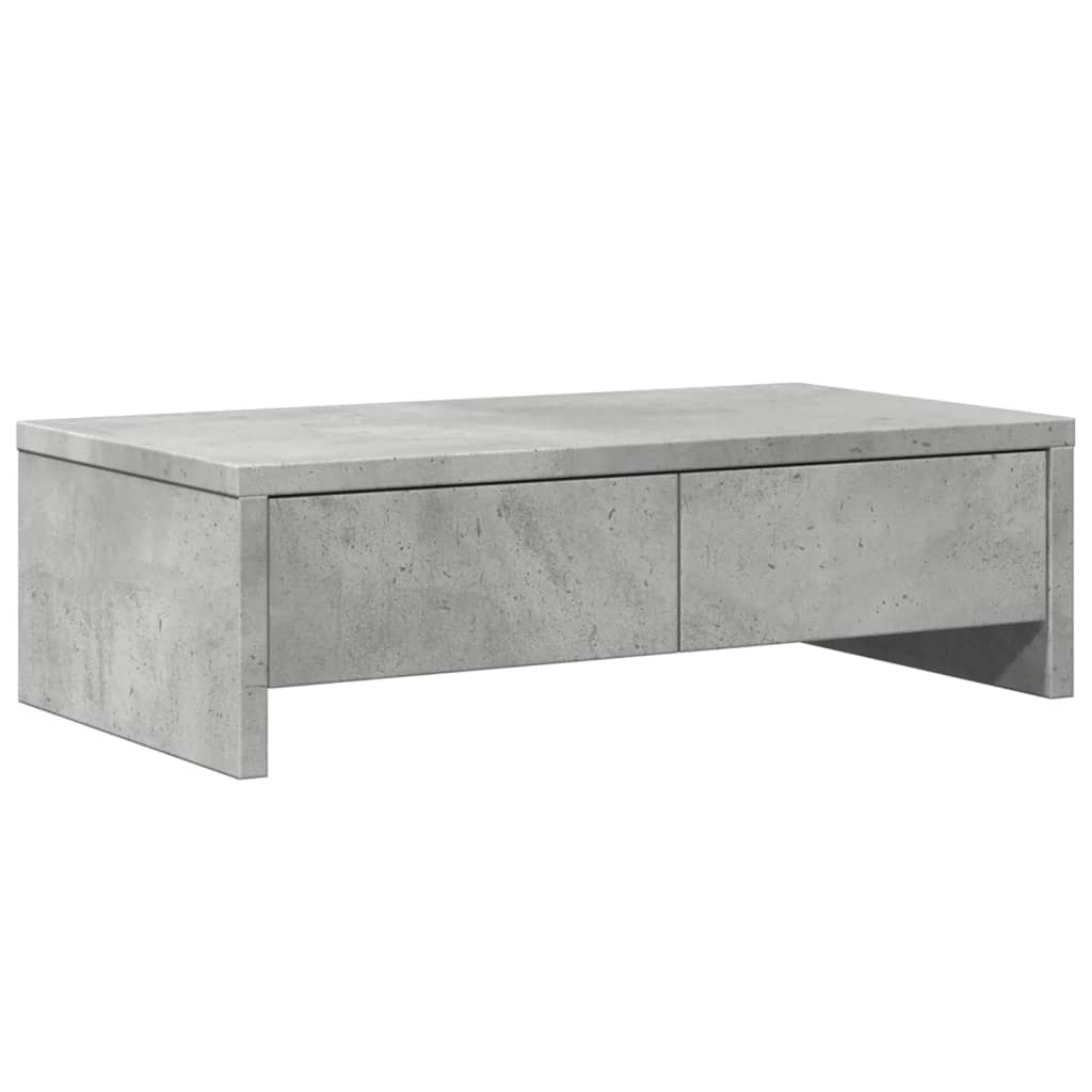 Monitorstativ med skuffer Betongrå 50x27x15 cm