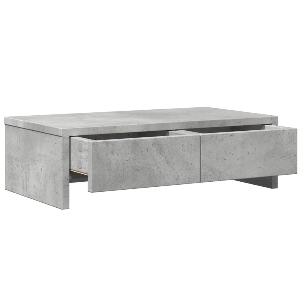 Monitorstativ med skuffer Betongrå 50x27x15 cm