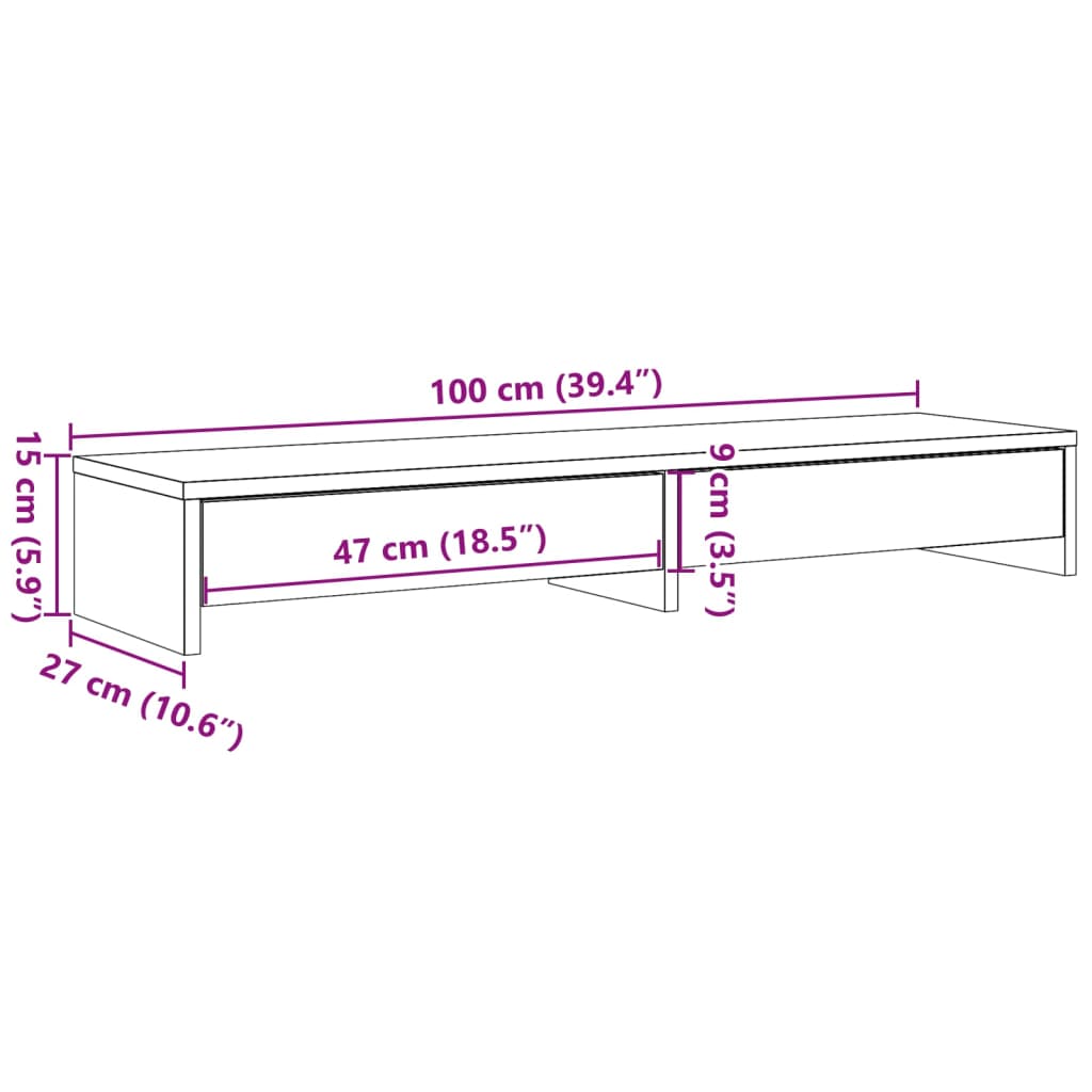 Monitorstativ med skuffer Sonoma eg 100x27x15 cm