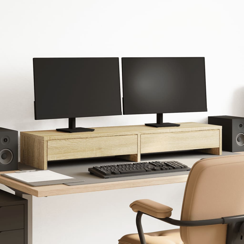 Monitorstativ med skuffer Sonoma eg 100x27x15 cm