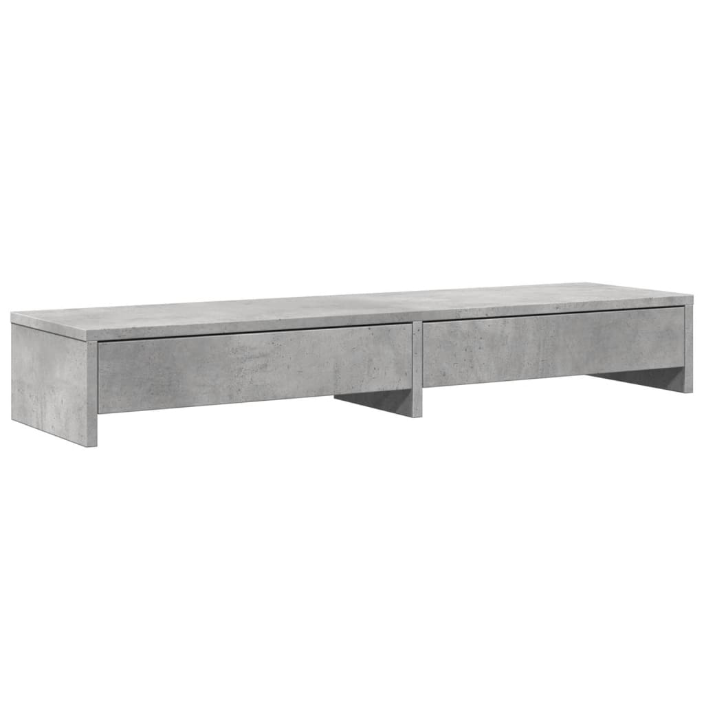 Monitorstativ med skuffer Betongrå 100x27x15 cm