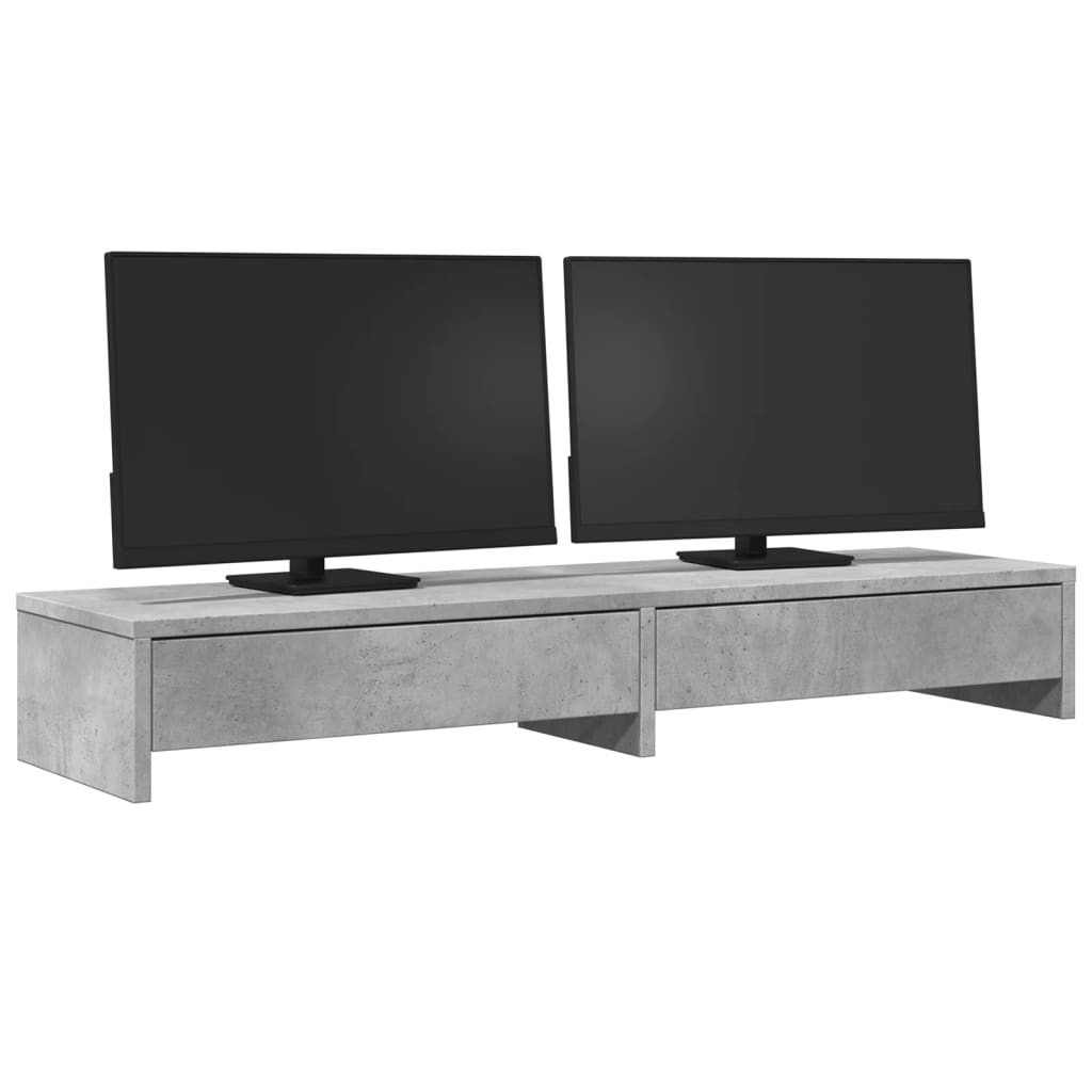 Monitorstativ med skuffer Betongrå 100x27x15 cm
