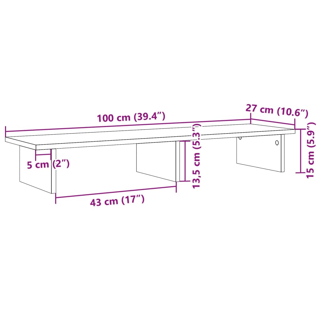 Monitorstativ Grå Sonoma 100x27x15 cm Træmateriale