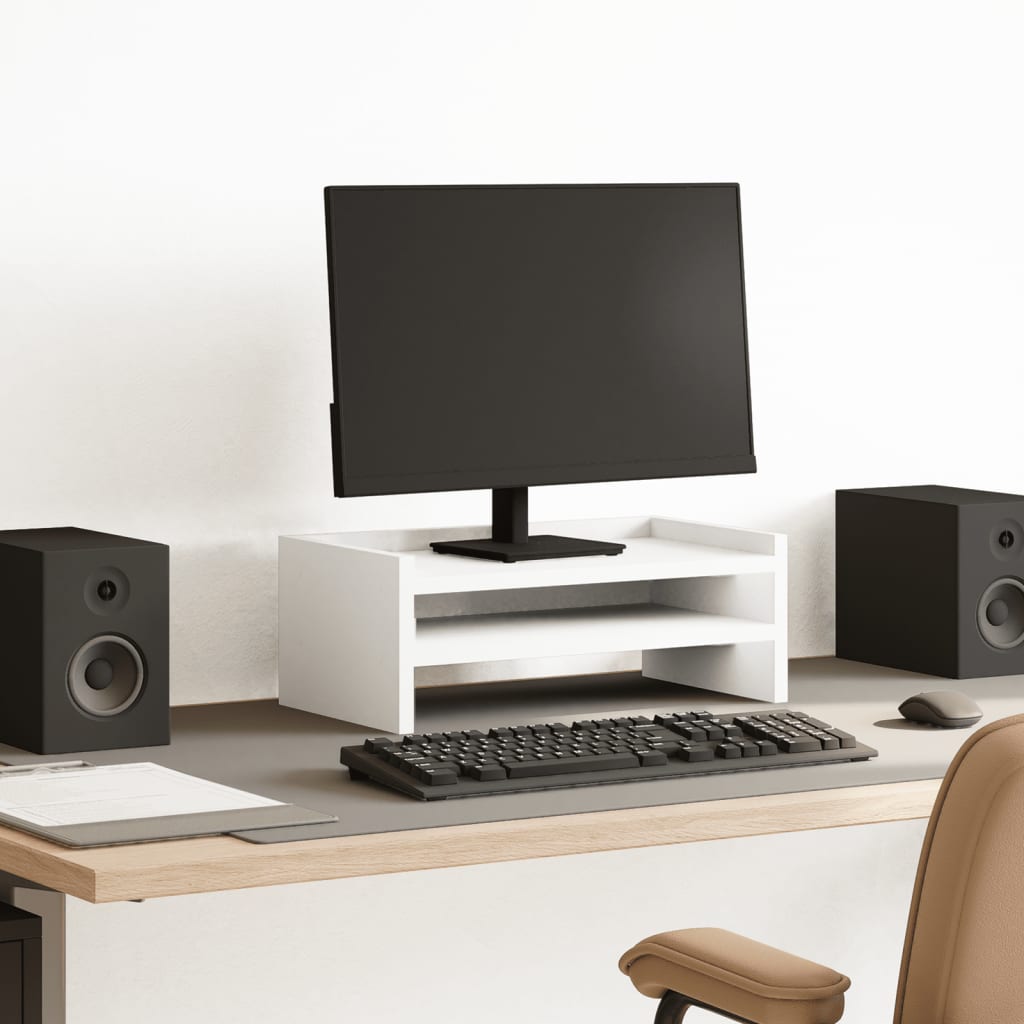 Monitorstativ Hvid 42x24x16 cm Træmateriale