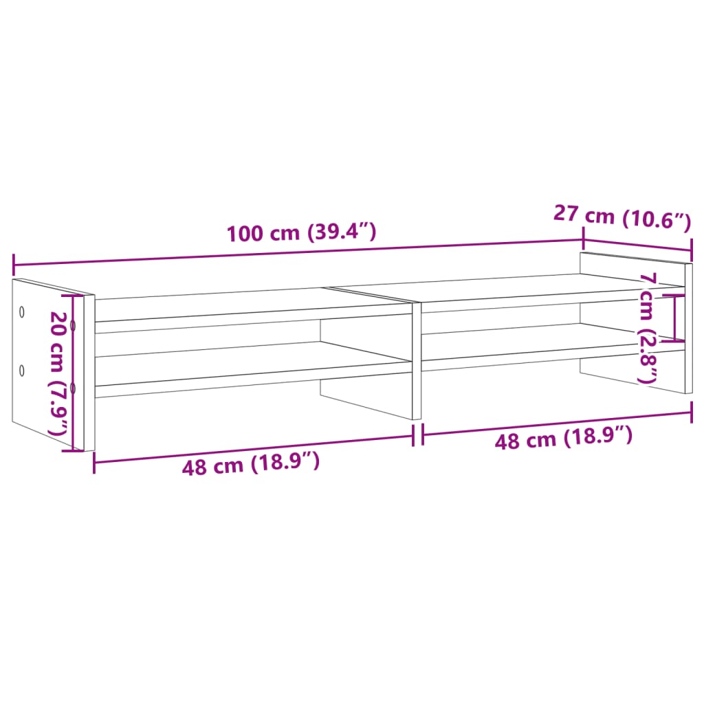 Monitorstativ Hvid 100x27x20 cm Træmateriale