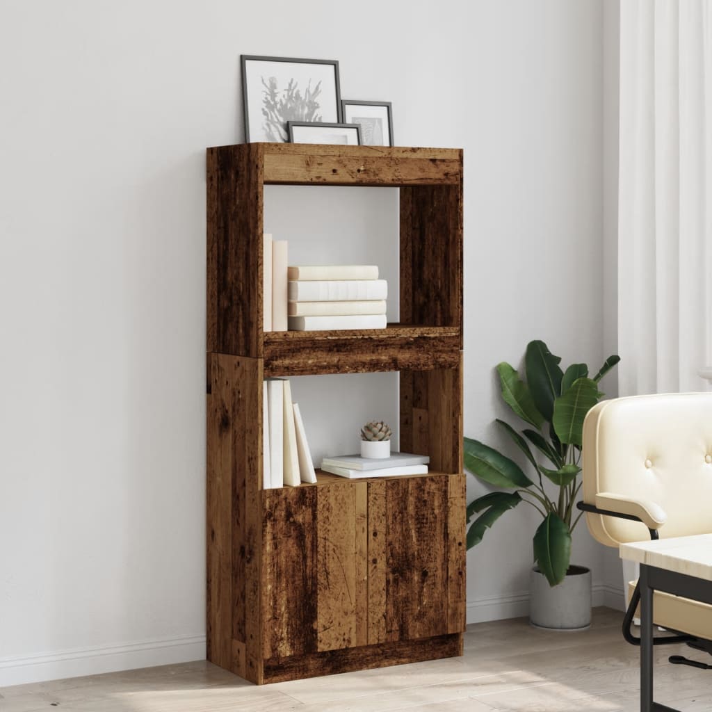 Highboard gammelt træ look 63x33x140 cm træmateriale