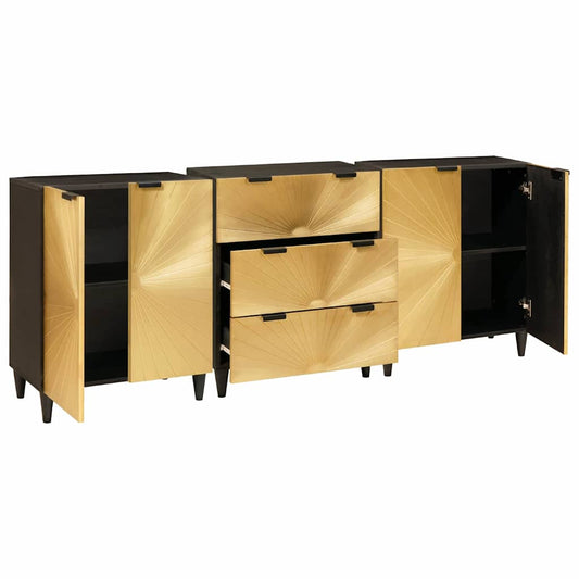 Sideboard 3 pcs Schwarz und Gold 60 x 33 x 75 cm