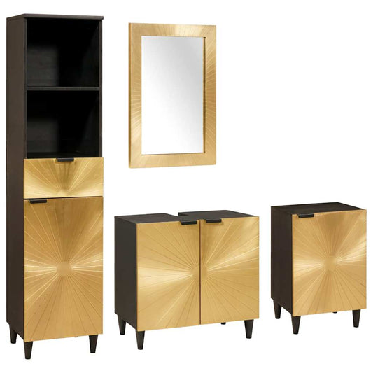 Badezimmermöbel-Sets 4 pcs Schwarz und Gold massives Mangoholz