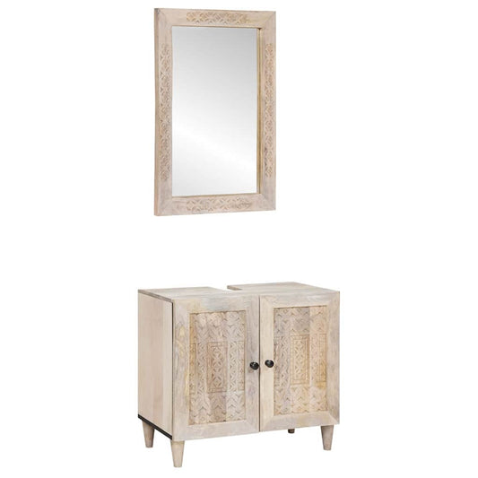Badezimmermöbel Set 2 pcs Weiß 62 x 33 x 58 cm Massivholz Mango