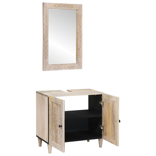 Badezimmermöbel Set 2 pcs Weiß 62 x 33 x 58 cm Massivholz Mango