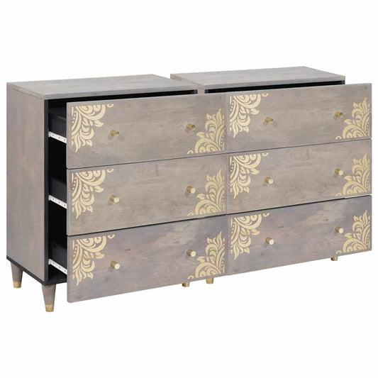 Sideboard mit Regal 2 pcs Grau 60 x 33 x 75 cm Massivholz Mango