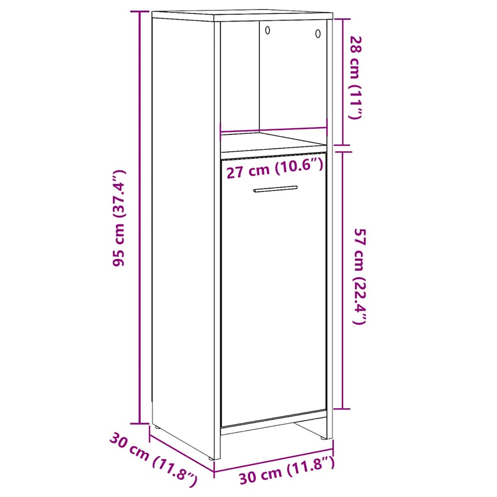 Badeværelsesskab Beton Grå 30x30x95 cm Træ Materiale