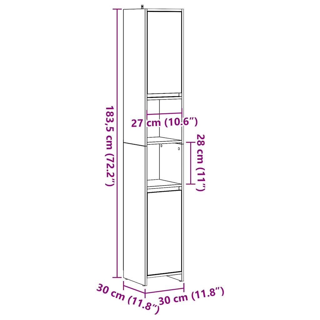 Badeværelsesskab Beton Grå 30x30x183,5 cm Træ Materiale
