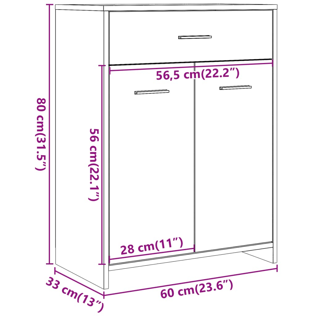 Badeværelsesskab Beton Grå 60x33x80 cm Træ Materiale