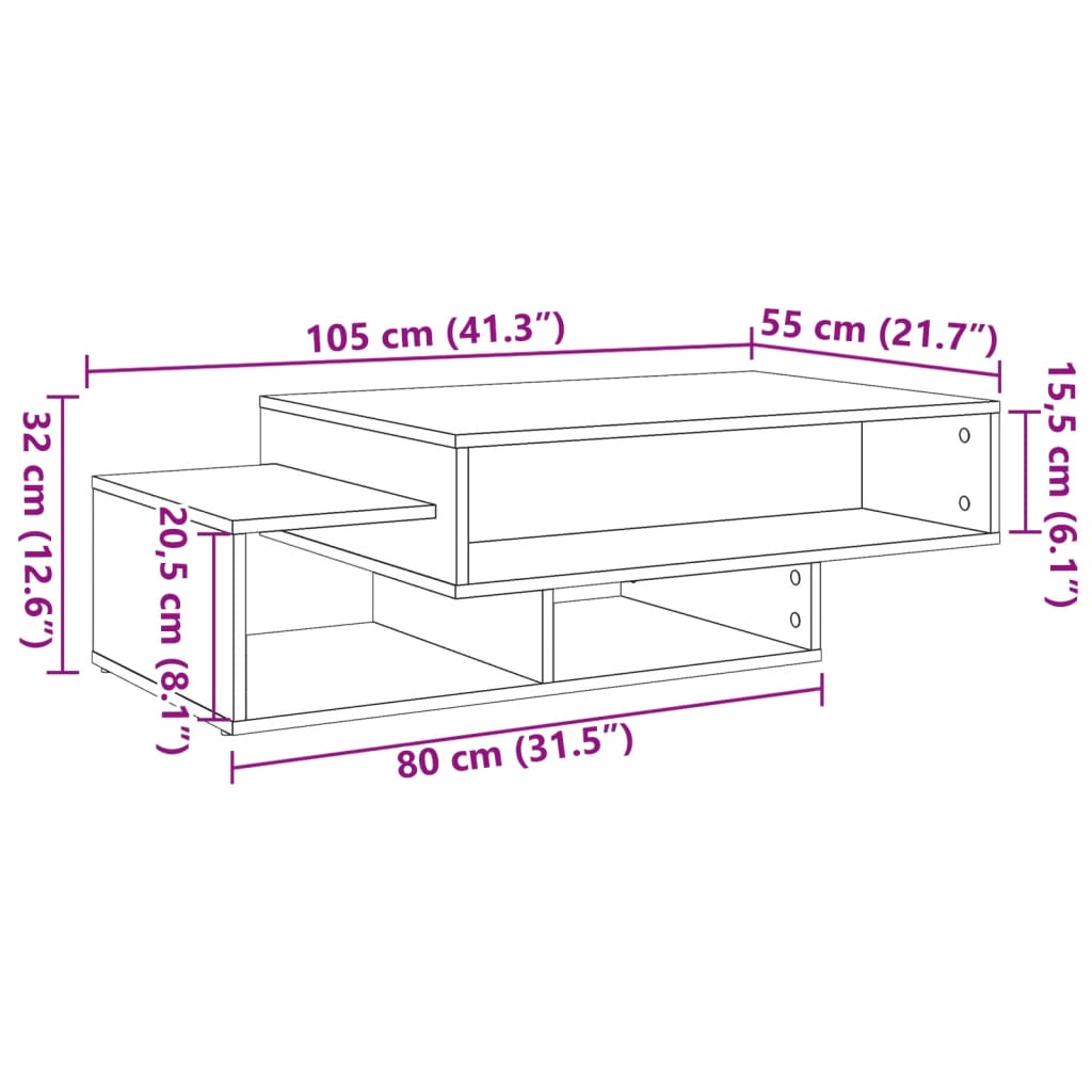 Sofabord gammelt træ look 105x55x32 cm træmateriale