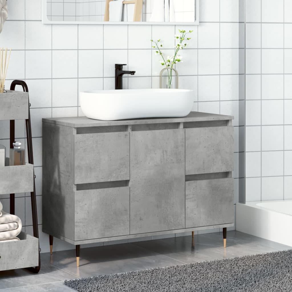 Badeværelsesskab Beton Grå 80x33x60 cm Træ Materiale