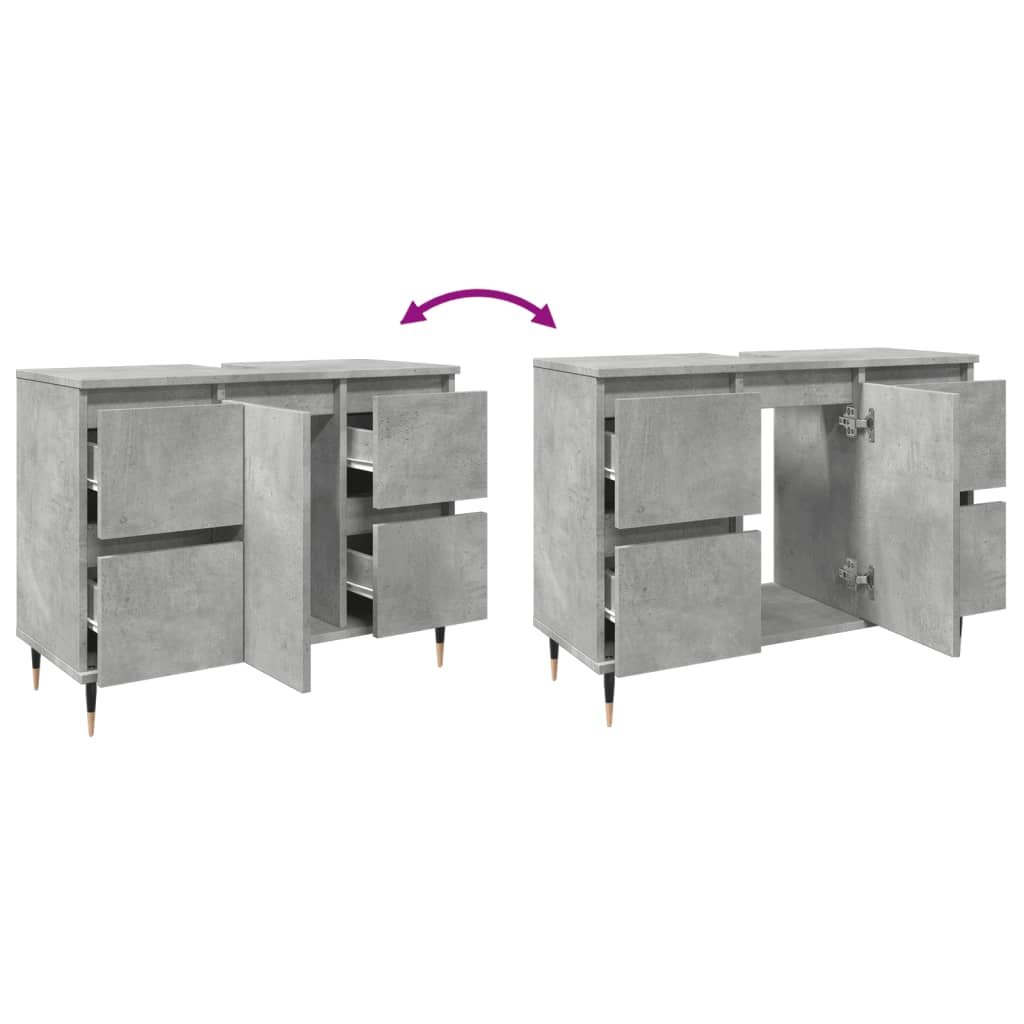 Badeværelsesskab Beton Grå 80x33x60 cm Træ Materiale