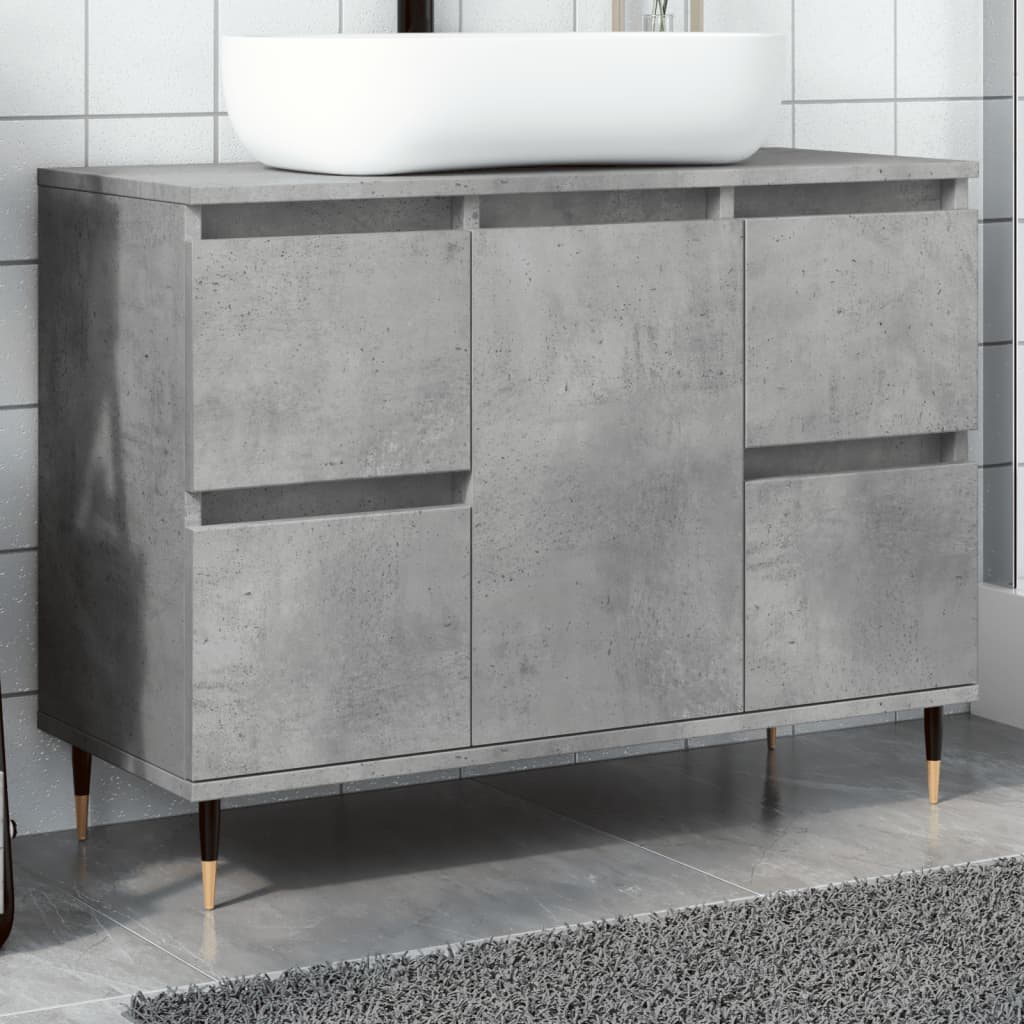 Badeværelsesskab Beton Grå 80x33x60 cm Træ Materiale