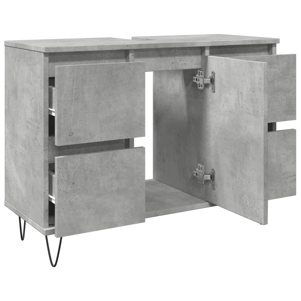Badeværelsesskab Beton Grå 80x33x60 cm Træ Materiale