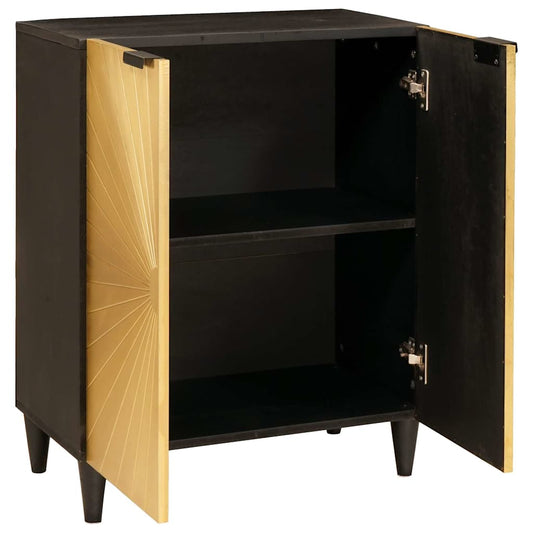 Sideboard Schwarz und Gold 60 x 33 x 75 cm massives Mangoholz