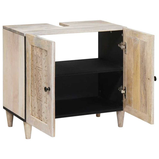 Badezimmer Schrank Weiß 62 x 33 x 58 cm Massives Mango Holz