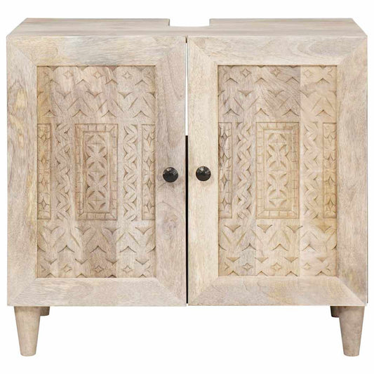 Badezimmer Schrank Weiß 62 x 33 x 58 cm Massives Mango Holz