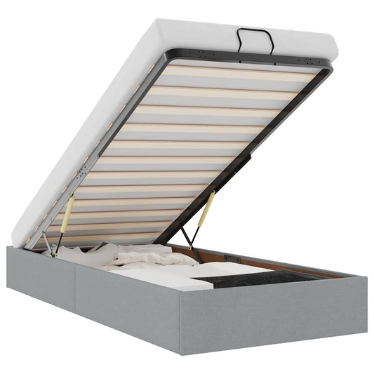 Ottoman-Bett ohne Matratze Hellgrau 90x190 cm Stoff