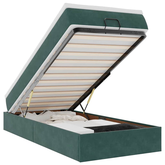 Ottoman-Bett mit Matratze Dunkelgrün 90x190 cm Samt