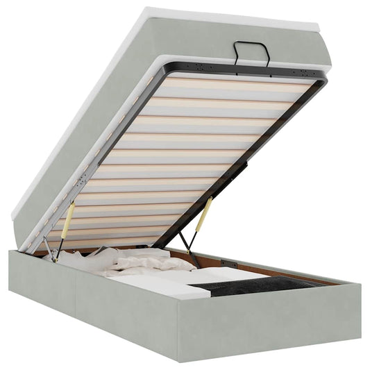 Ottoman-Bett mit Matratze Hellgrau 100x200 cm Samt
