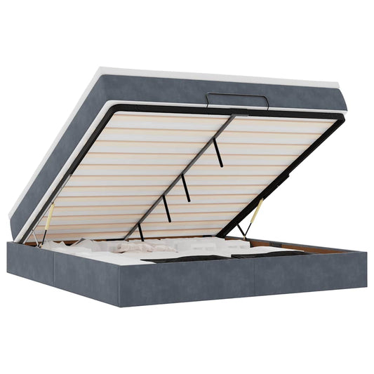 Ottoman-Bett mit Matratze Dunkelgrau 160x200 cm Samt