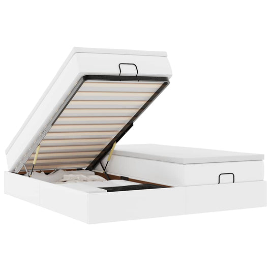 Ottoman-Bett mit Matratzen Weiß 180x200 cm Kunstleder