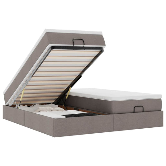 Ottoman-Bett mit Matratzen Taupe 200x200 cm Stoff