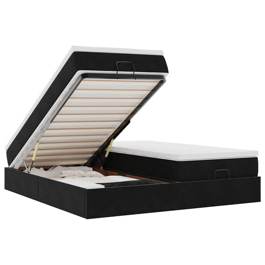 Ottoman-Bett mit Matratzen Schwarz 180x200 cm Samt
