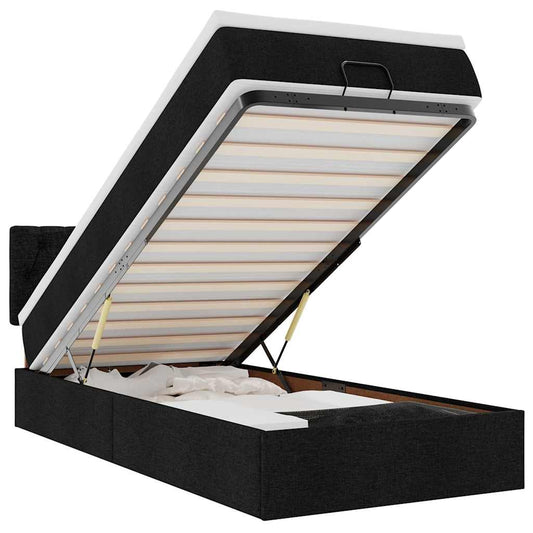 Ottoman-Bett mit Matratze Schwarz 90x190 cm Stoff