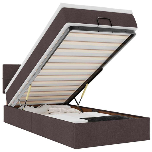 Ottomane Bett mit Matratze & LEDs Dunkelbraun 90x200 cm Stoff