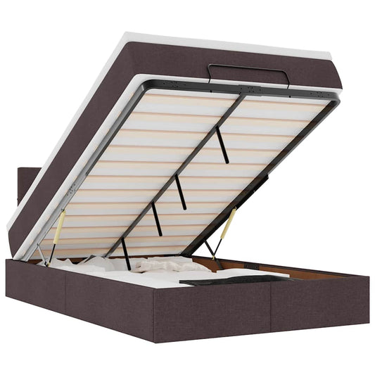 Ottoman-Bett mit Matratze & LEDs Dunkelbraun 120x190 cm Stoff