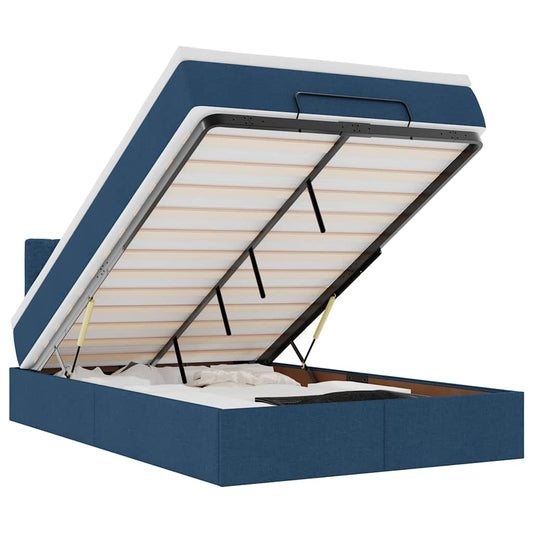 Ottomane Bett mit Matratze & LEDs Blau 120x200 cm Stoff