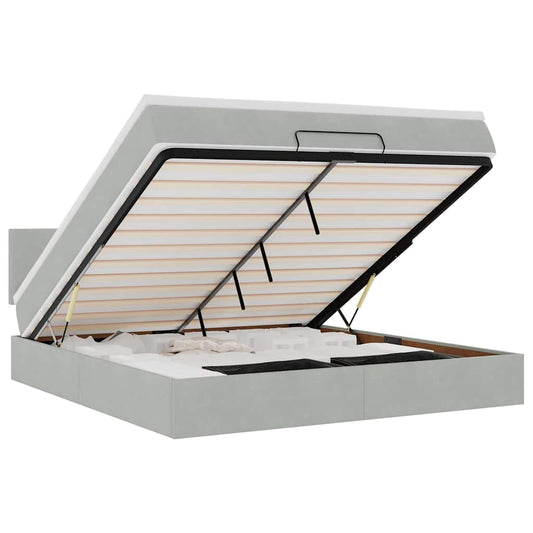 Ottoman-Bett mit Matratze & LEDs Hellgrau 160x200 cm Samt