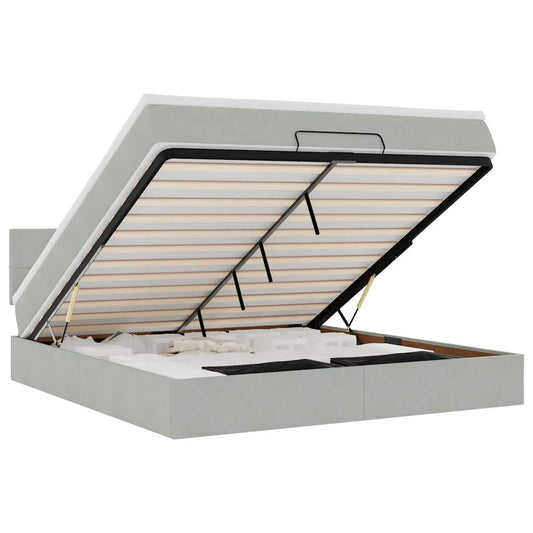 Ottoman-Bett mit Matratze & LEDs Hellgrau 160x200 cm Samt