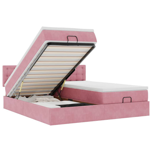 Ottoman-Bett mit Matratzen & LEDs Rosa 200x200 cm Samt