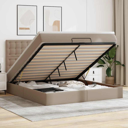 Ottoman-Bett mit Matratze Cappuccino-Braun 160x200cm Kunstleder