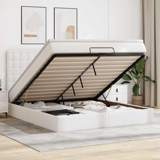 Ottoman-Bett mit Matratze Weiß 180x200 cm Kunstleder