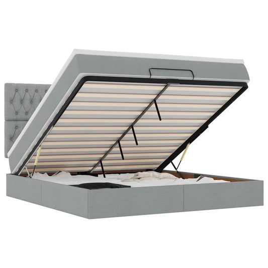 Ottoman-Bett mit Matratze Hellgrau 160x200 cm Stoff