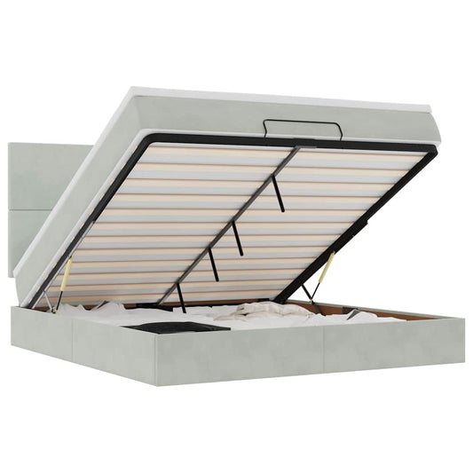 Ottoman-Bett mit Matratzen Hellgrau 160x200 cm Samt